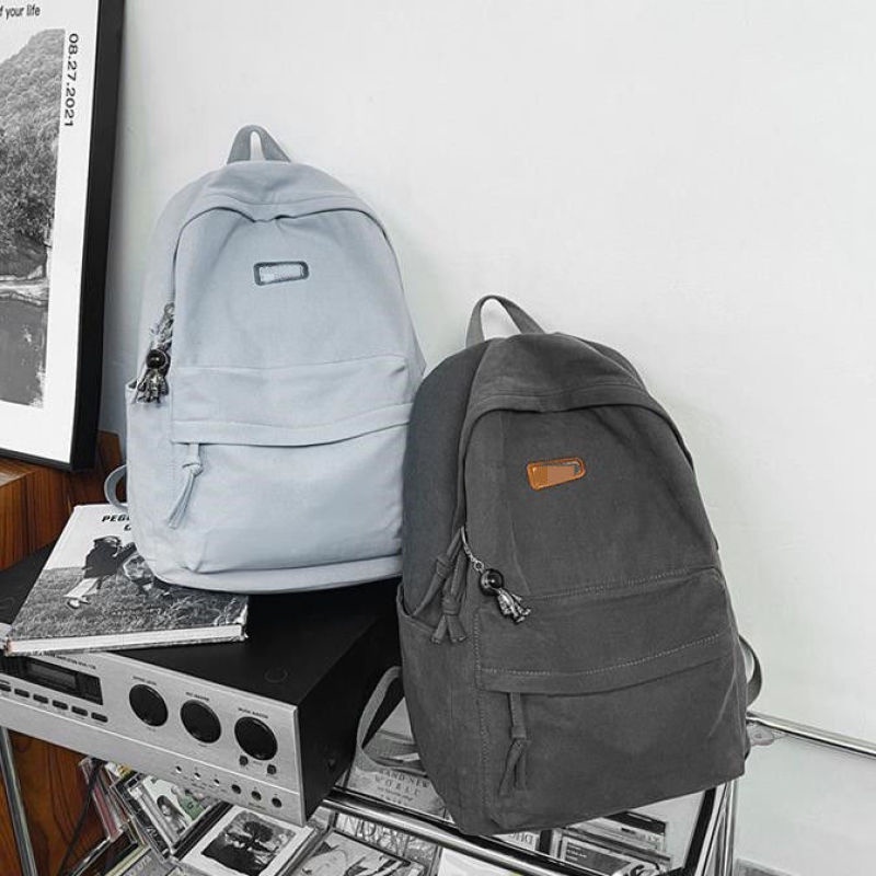 Ba Lô Đi Học / Du Lịch Vải Canvas Cỡ Lớn Có Khóa Kéo Phong Cách Nhật Bản Đơn Giản Cho Nam