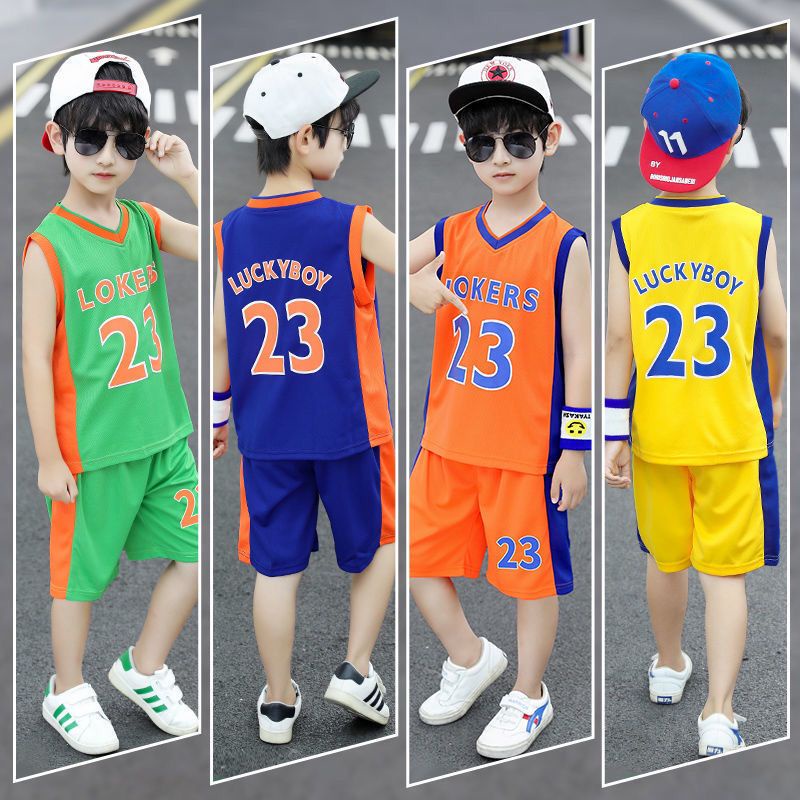 Bộ Đồ Đồng Phục Bóng Rổ Mùa Hè Tay Ngắn Phong Cách Mới Cho Bé Trai