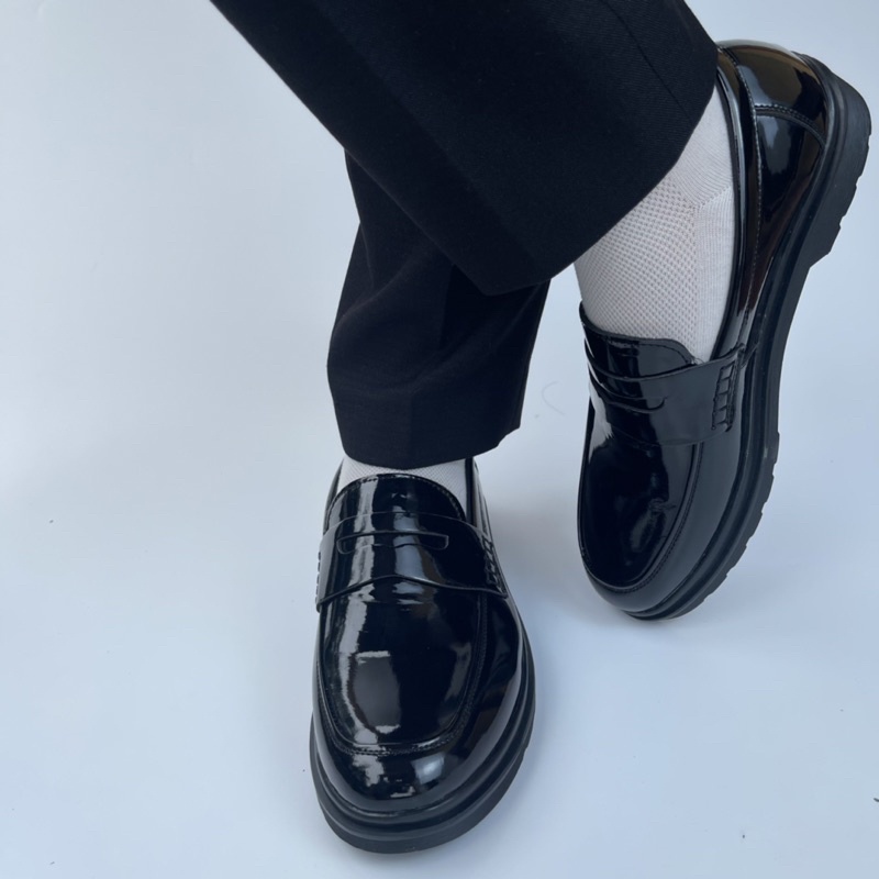 Giày Penny loafer Black  Nam  , DA MỀM , Đế Cao Su nguyên Khối, Có Khâu Đế , tăng chiều cao 3.5 cm