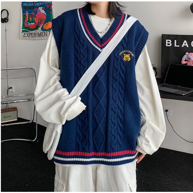 Porozi  Áo sweater sát nách  cổ chữ V phong cách Hàn Quốc thời trang dễ thương