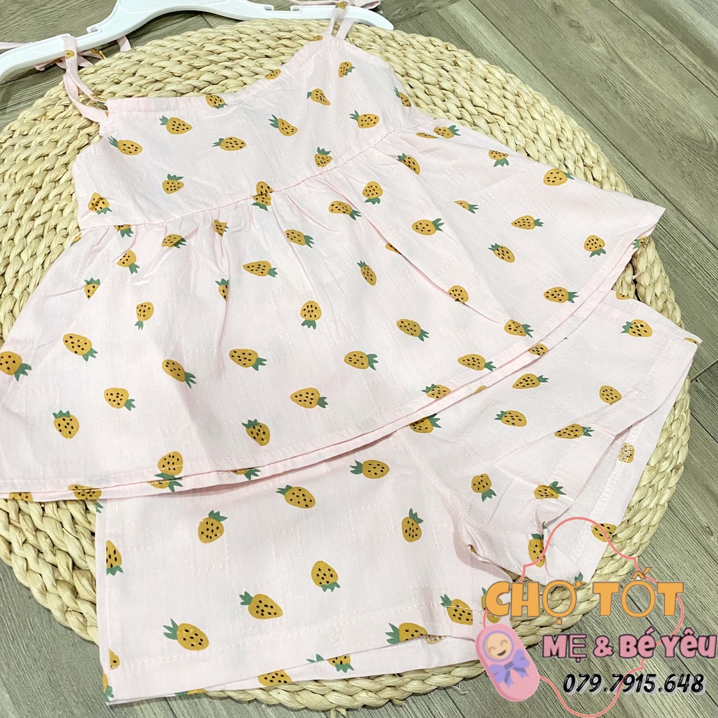 Bộ short xô 2 dây hồng trái dâu bé gái siêu cưng