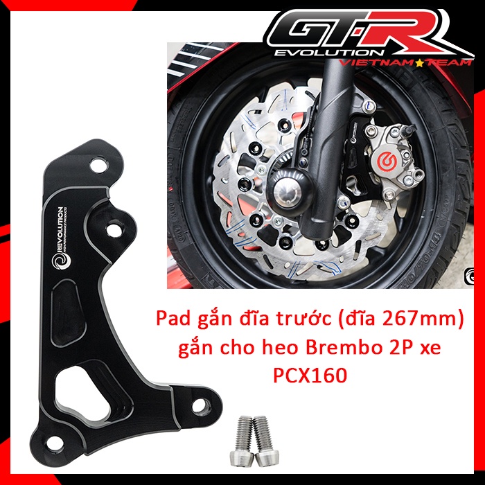 Đĩa trước dày 4.5mm, đường kính 267mm 5 lỗ ốc GTRS PCX160 có kèm pad gắn