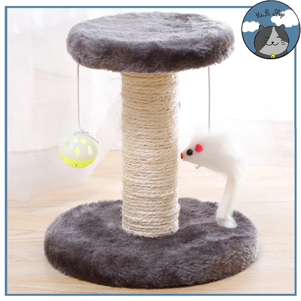 [ Đồ Chơi ] Cattree Cột Cào Móng Cho Mèo Có Bóng Chuông Và Chuột Bông Hình Tròn Dành Cho Thú Cưng