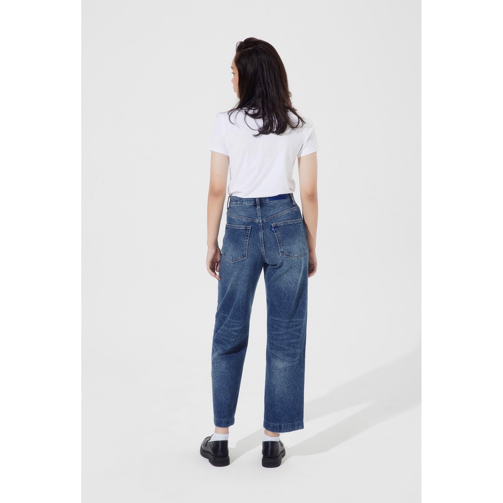 TheBlueTshirt - Quần Jeans Lưng Cao Nữ Ống Rộng Màu Đậm - The Original Dad Jeans Dark Blue Wash