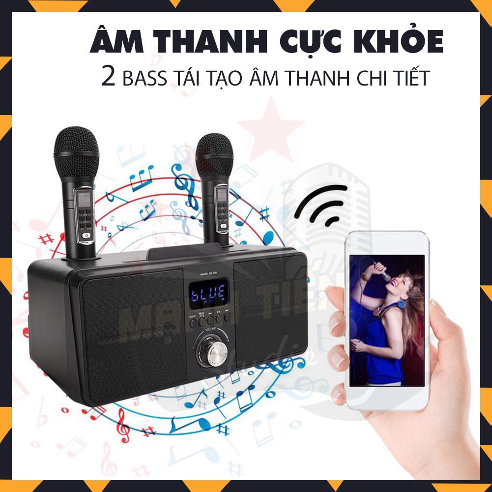 MT MAX Loa karaoke bluetooth SD-309 tặng kèm 2 micro cao cấp có 6 chế độ âm thanh, màn hình LED bảo hành 12 tháng