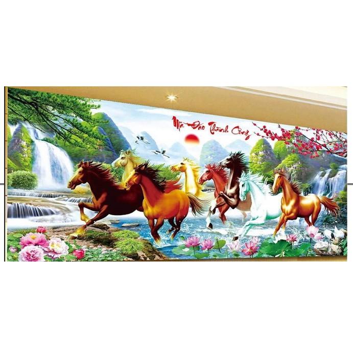 Tranh thêu chữ thập (chỉ lụa) MÃ ĐÁO THÀNH CÔNG MN0001 (TRANH TỰ THÊU) KT:148X73CM