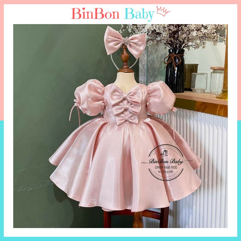 Váy công chúa cho bé BinBon Baby, đầm công chúa nơ tay bồng cho bé gái