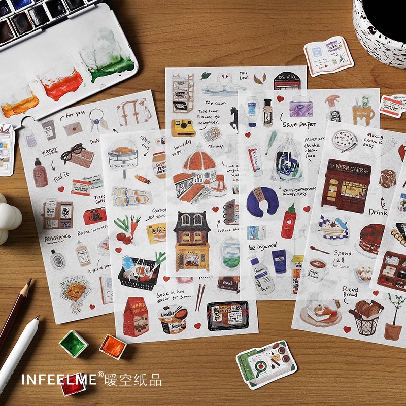 Sticker Travel Sketch cổ điển trang trí sổ/bullet journal chất washi