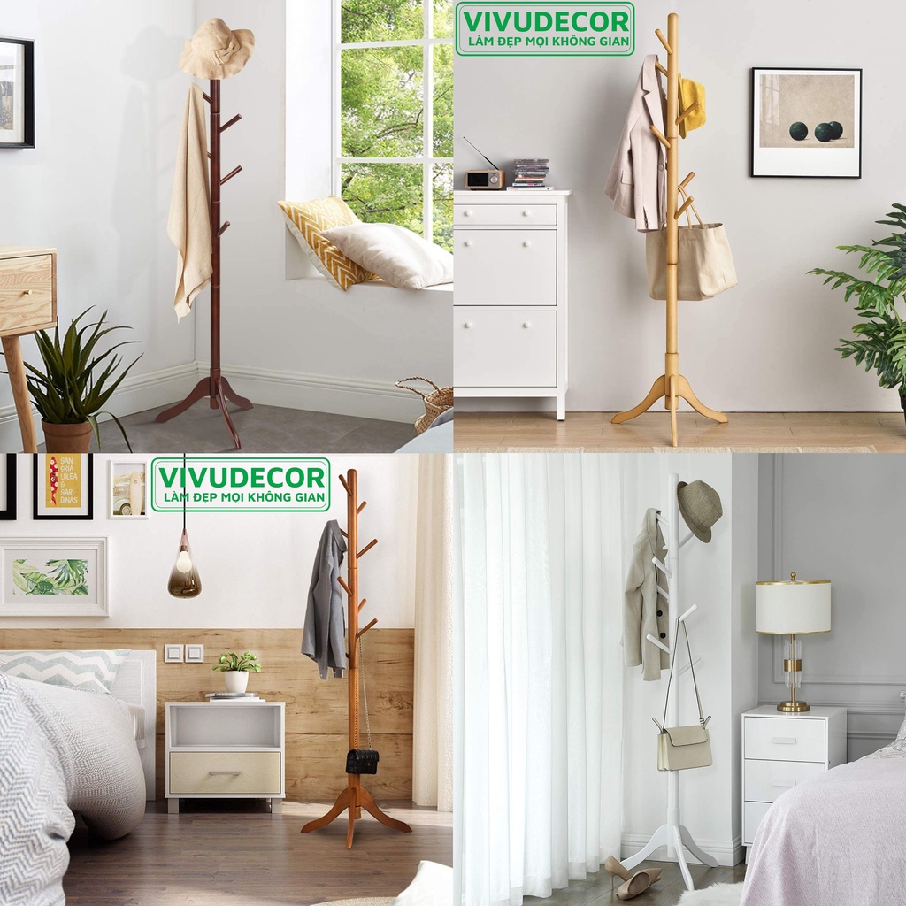 Cây treo quần áo VIVUDECOR CT08 100% gỗ tự nhiên 8 nhánh | BigBuy360 - bigbuy360.vn