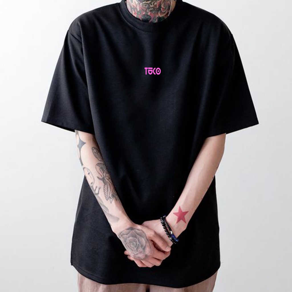 Áo thun Unisex TUCO Basic Tee phông cotton đen chữ hồng nam nữ tay lỡ oversize form rộng nhiều màu