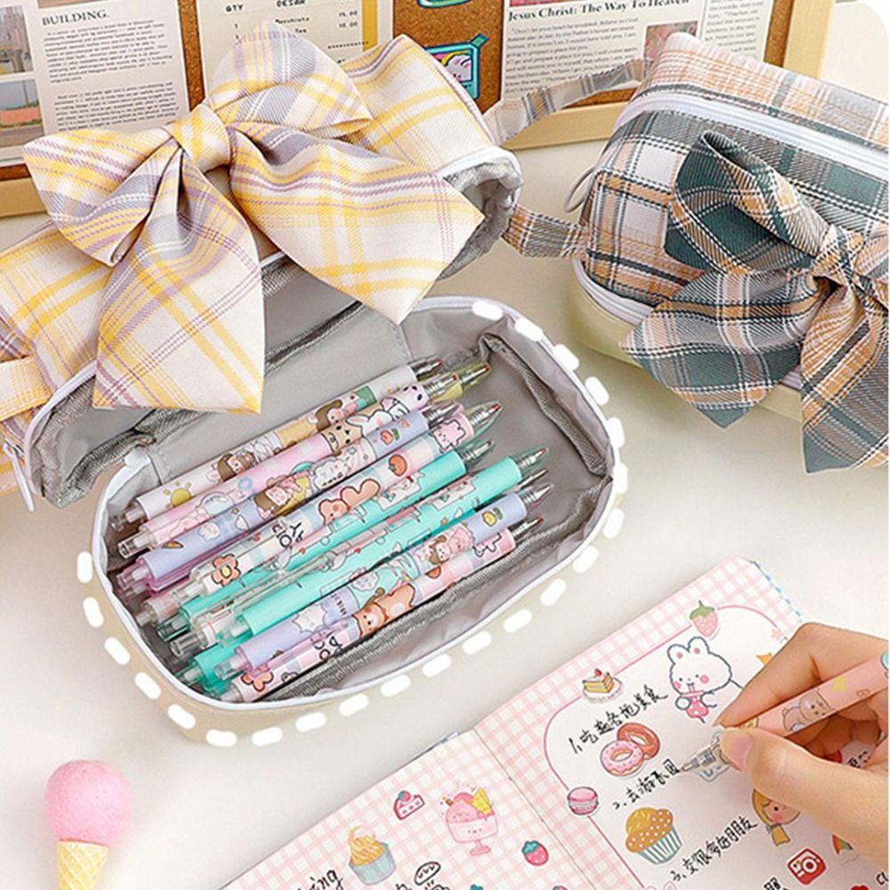 Bóp Viết Hai Lớp Có Khóa Kéo Họa Tiết Caro Dễ Thương Dành Cho Học Sinh