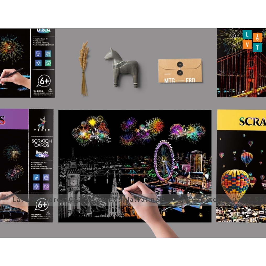 Tranh cạo khổ A4 - Color Night Scene Scratch II, tranh treo tường, trang trí đơn giản, quà tặng, decor nhà.