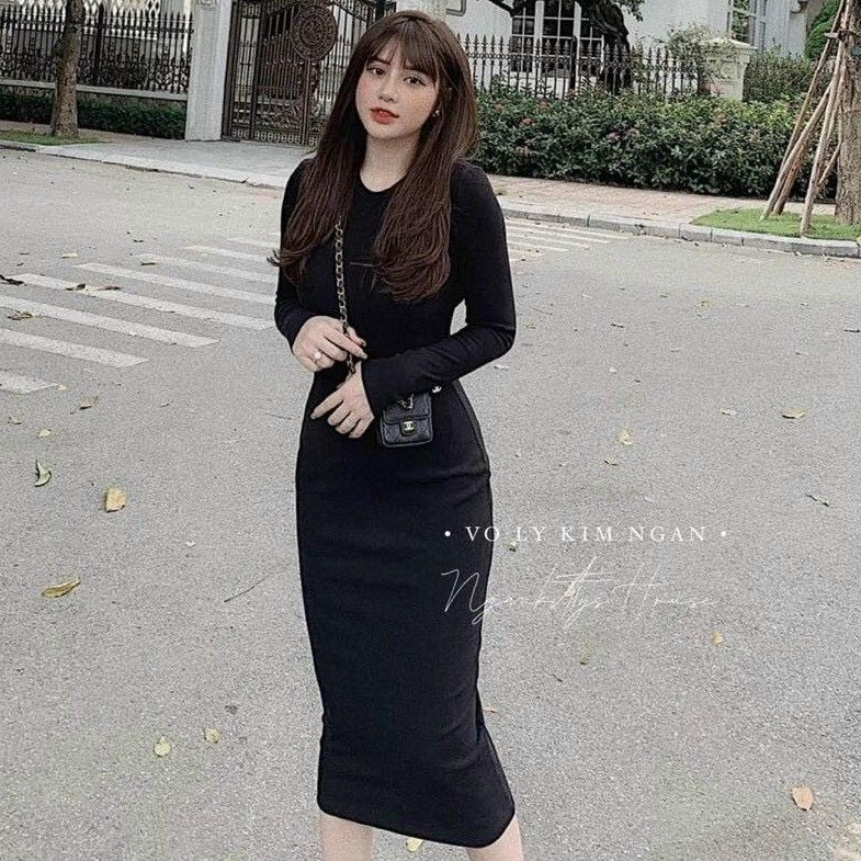 váy len body dài tay nhiều màu hàng đẹp, đầm len body