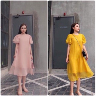 Váy bầu đẹp thời trang công sở dáng suông a chất voan tơ