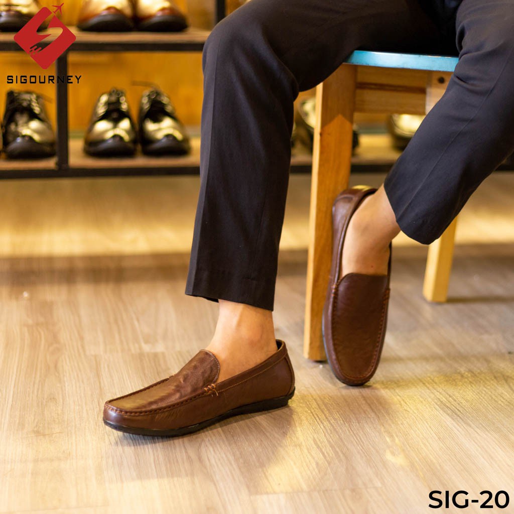 Giày mọi nam da bò cao cấp dành cho giới công sở SIGOURNEY màu nâu SIG20 bảo hành 18 tháng