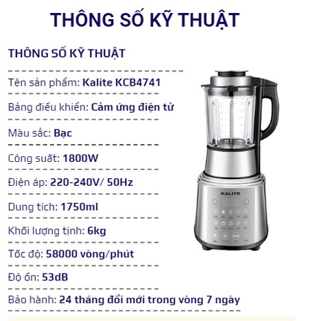 Máy Làm Sữa Hạt Kalite KCB4171 Thiết Kế Thông Minh Hiện Đại Đầy Đủ Chức Năng Bảo Hành 12 Tháng Xay Hạt Siêu Mịn