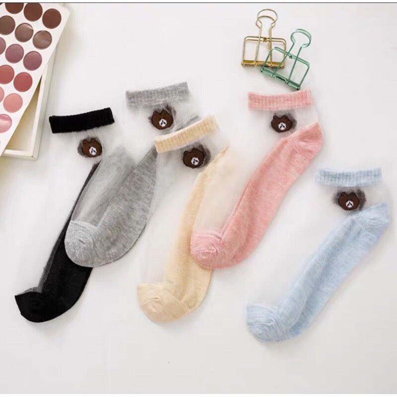 [RẺ VÔ ĐỊCH] Túi 10 đôi tất chân lưới GẤU NÂU BROWN cổ ngắn nhiều màu chất len đẹp Hàn Quốc - Phụ kiện thời trang