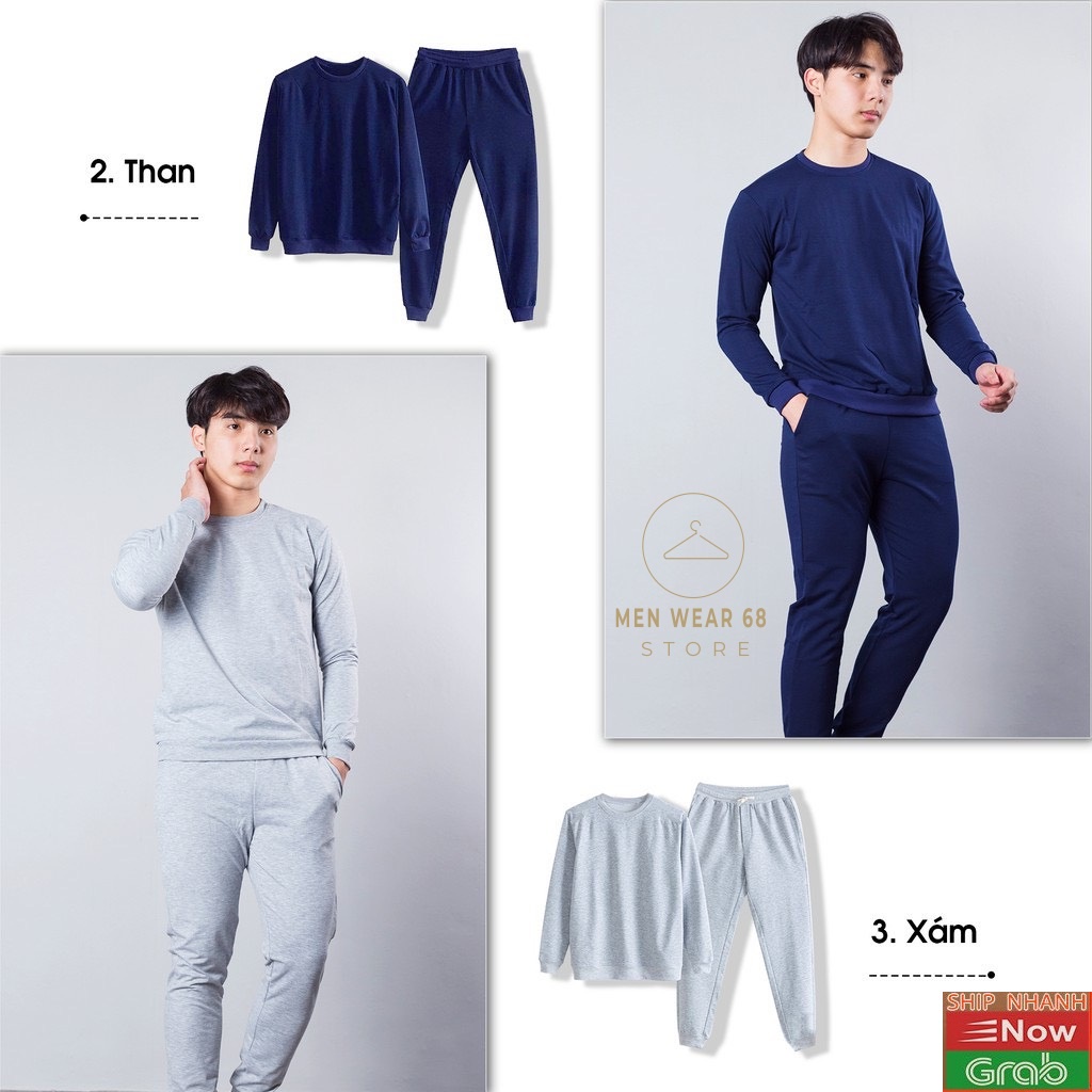 Bộ nỉ nam thu đông thời trang cao cấp MENWEAR68 Bộ thể thao nam 3 màu trơn
