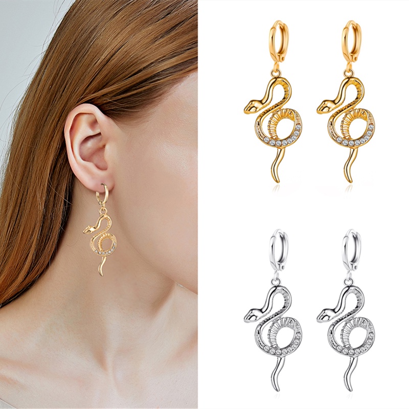1 Đôi Bông Tai Dài Hình Rắn Đính Kim Cương Giả Thời Trang Dành Cho Nữ