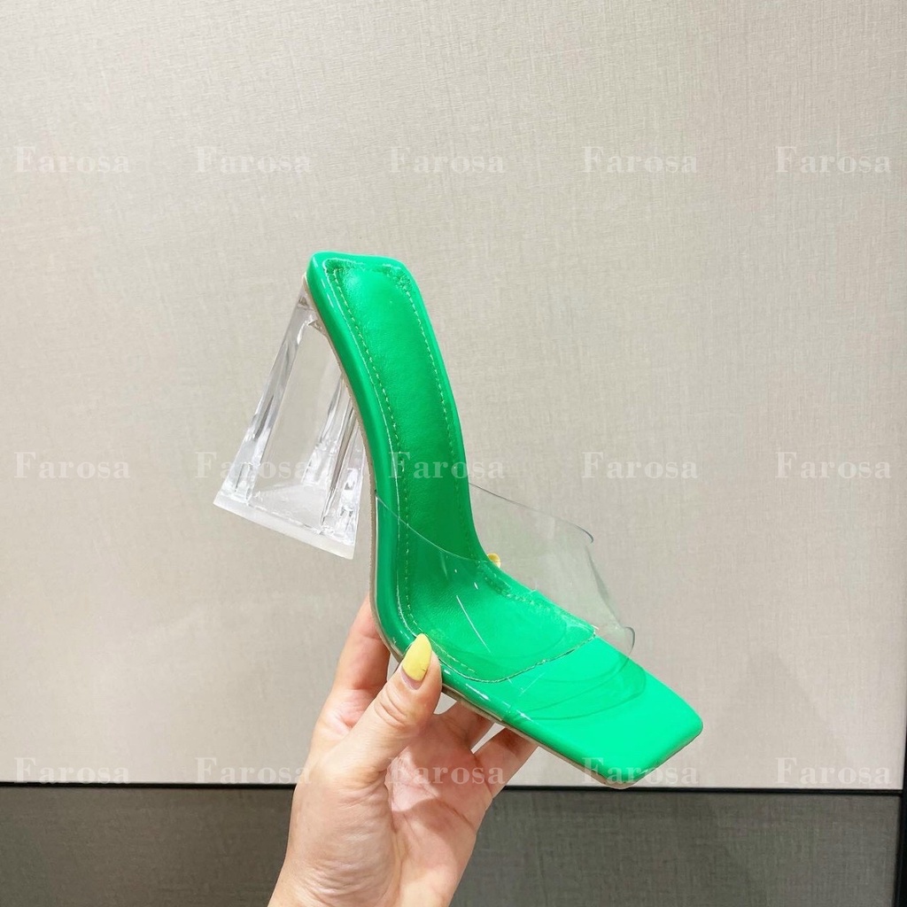 Dép nữ gót tam giác 9cm quai trong sắc màu cực hót trend