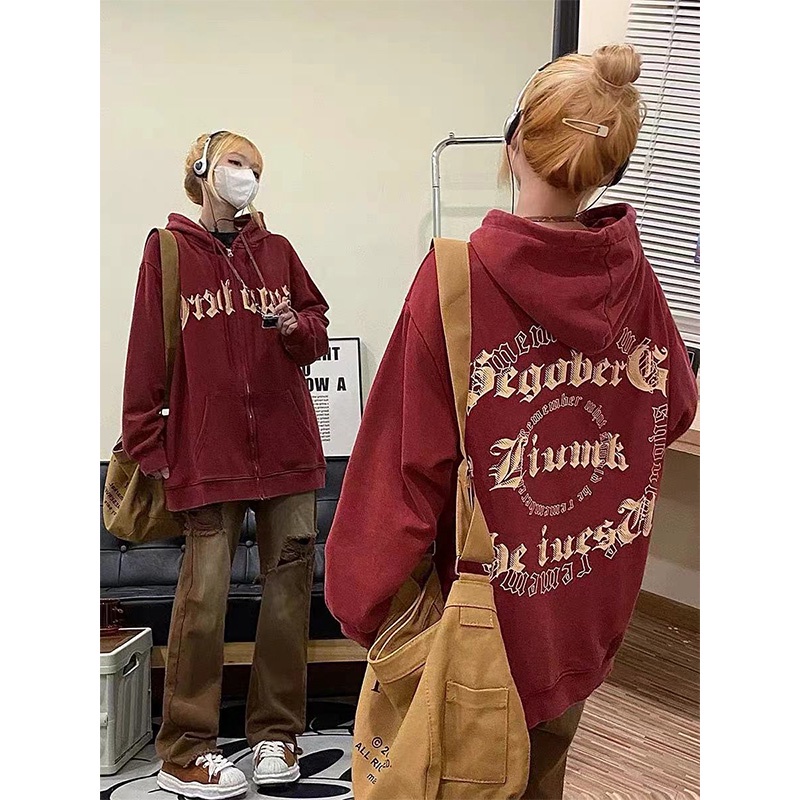Áo khoác hoodie zip màu đỏ 2022, áo hoodie zip nữ chất nỉ đẹp thời trang quảng châu