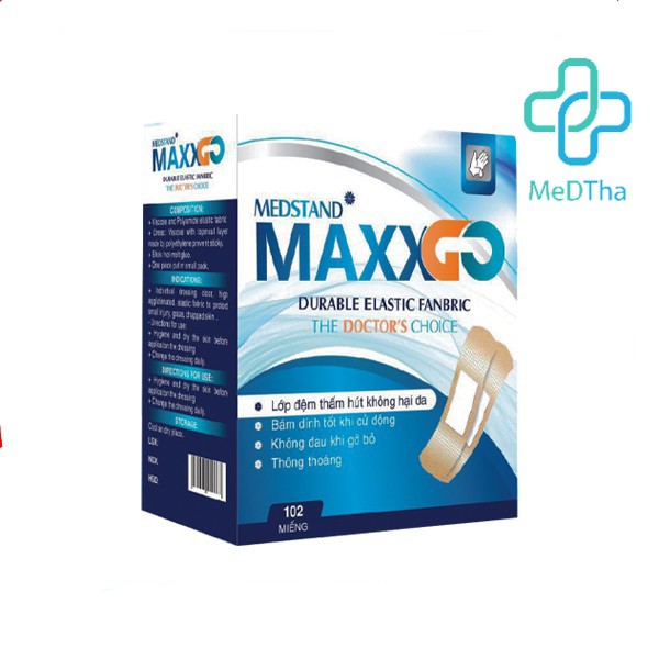 Băng cá nhân Maxxgo - Băng gâu Y tế, băng vết thương chất liệu vải độ dính cao (Hộp 100 miếng) Medstand