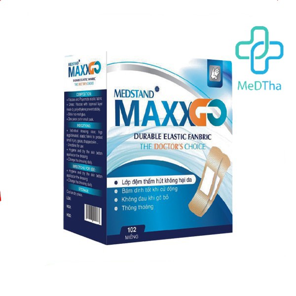 Băng cá nhân Maxxgo - Băng gâu Y tế, băng vết thương chất liệu vải độ dính cao (Hộp 100 miếng)