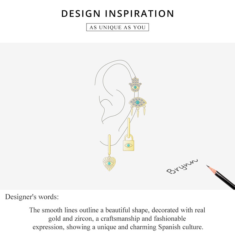 Hoa tai Bamoer SCE1138 bằng bạc sterling 925 dòng Tây Ban Nha bí ẩn màu vàng