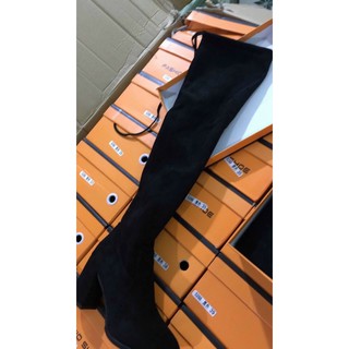 Boot đùi da lộn cổ lửng bắp chân gót vuông 7cm