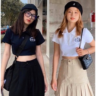 [C58] [CHEAPY] Áo croptop cộc tay có cổ polo thêu chữ 129 phom suông dáng ôm tôn dáng cực cá tính chất thun giá siêu rẻ