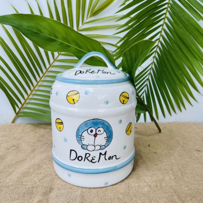 Bộ bát đĩa hình chú mèo máy Doremon siêu cute.Hàng sứ Bát Tràng.