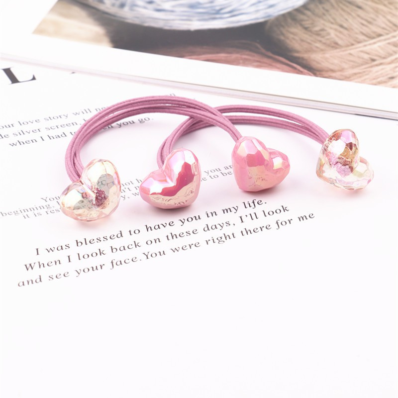 Set 2 dây buộc tóc co giãn hai đầu trái tim màu sắc đáng yêu dành cho bé gái