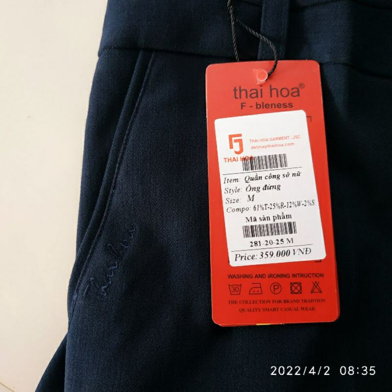 Quần tây Thái Hòa tôn vòng 3 vải dày dặn co giãn màu xanh đen 281 và 349