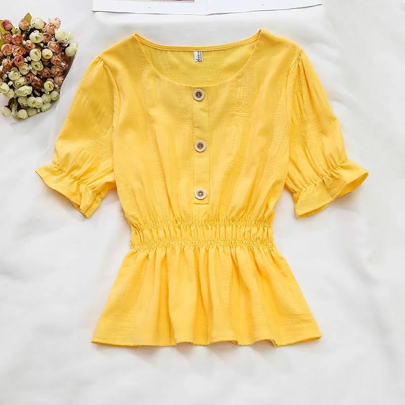 Áo Sơ Mi Voan Tay Ngắn Thắt Eo Phong Cách Phương Tây Mẫu Mới 2021 Thời Trang Cho Nữ