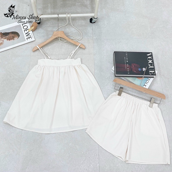 Bộ đồ ngủ 2 dây nữ, dây nhỏ sexy gợi cảm, vải lụa mềm mịn mát lịm, form rộng quần đùi dễ thương Minxu shop YK