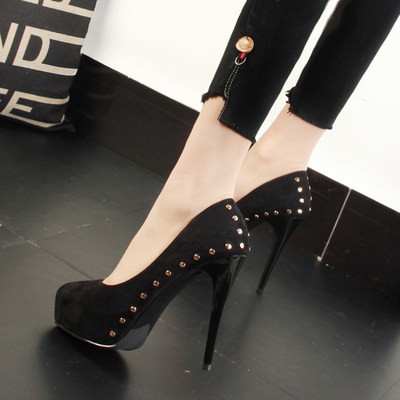 12cm sexy siêu cao gót hàn Quốc phiên bản của gót nhọn thanh lịch Giày cao gót màu đen miệng nông chống nước Đế giày nữ 
