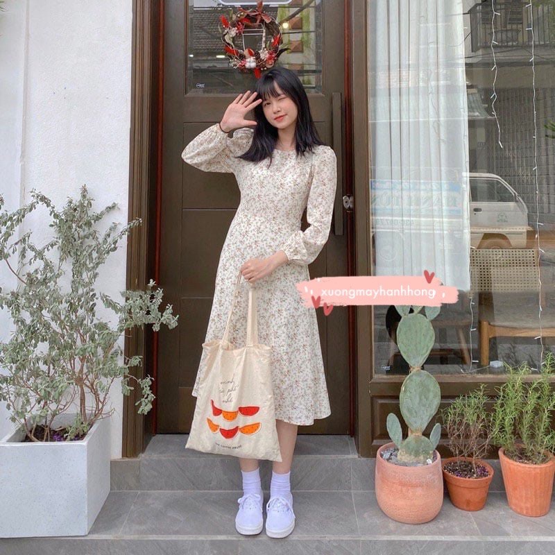 [Video/Ảnh Thật] Váy Hoa Cỏ - Váy hoa nhí dáng dài 2 lớp thắt nơ eo Vintage - Xưởng May Hạnh Hồng | BigBuy360 - bigbuy360.vn