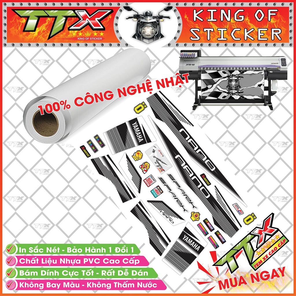Tem Xe Sirius Trắng Đen Nano Spark - Tem Sirius Nano Spark Đen Trắng Siêu Đẹp - Mẫu Team Sirius Trắng Đen