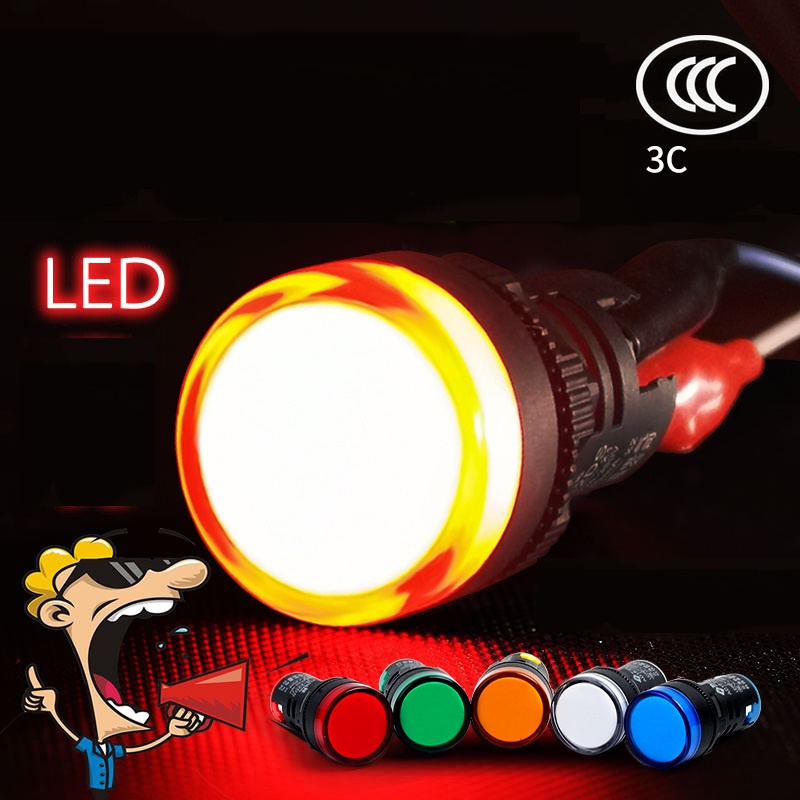 Đèn báo pha AD16-22DS phi 22 bóng đèn led điện áp 24VDC, 220VAC lắp đặt tủ điện ánh sáng chuẩn đẹp
