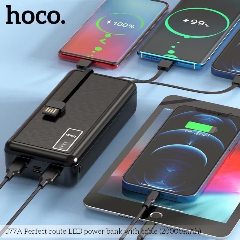 Pin dự phòng Hoco J77A 20000mAh có màn hình LED, 2 cổng USB, 3 dây sạc, có đèn pin - CHÍNH HÃNG