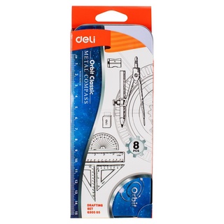 Bộ compa Deli, Bạc Gồm 8 dụng cụ/bộ - EG30505