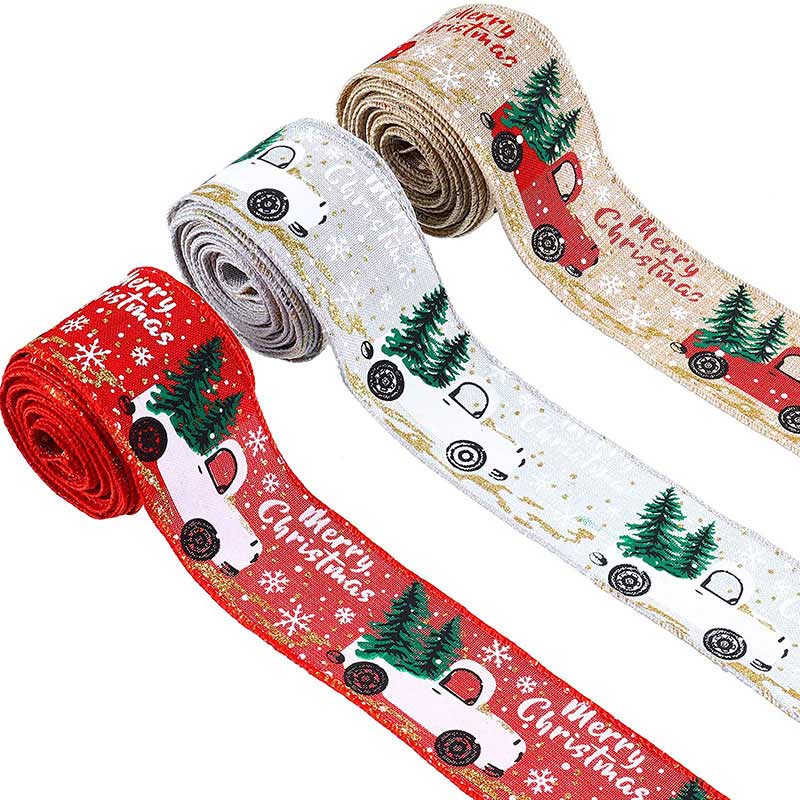 Cuộn dây ruy băng vải bố in chữ Merry Christmas dài 5m dùng trang trí giáng sinh