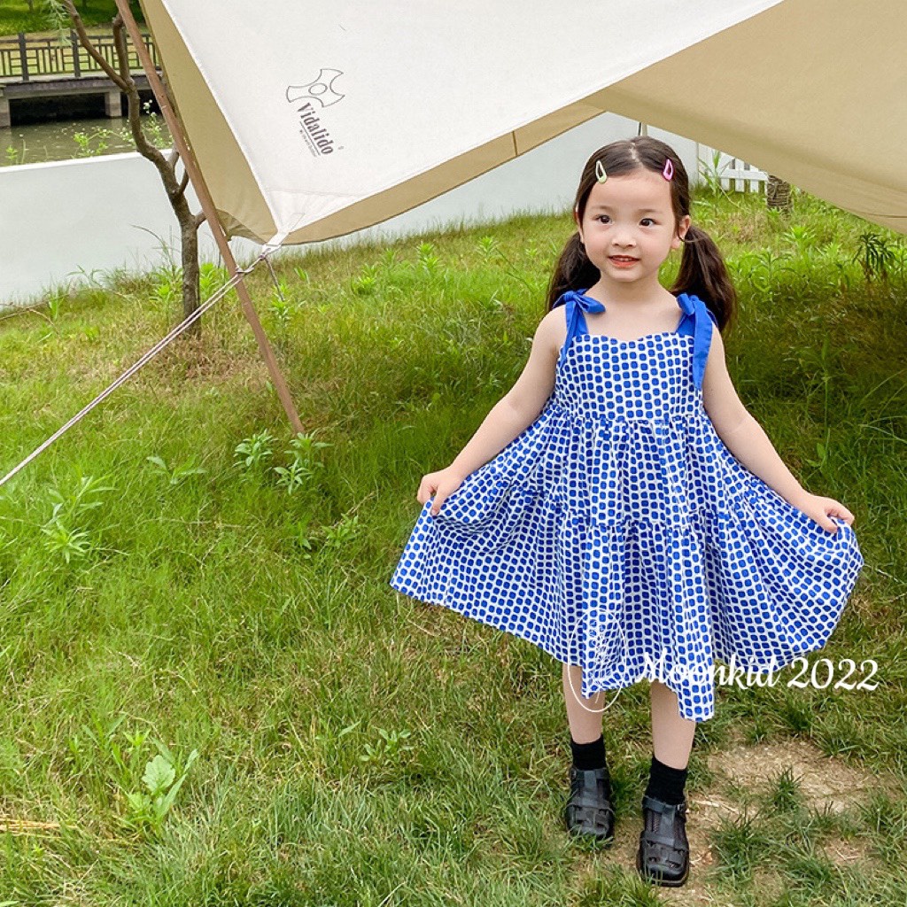 Váy đũi xòe 2 dây buộc cho bé gái cao cấp 8-20kg