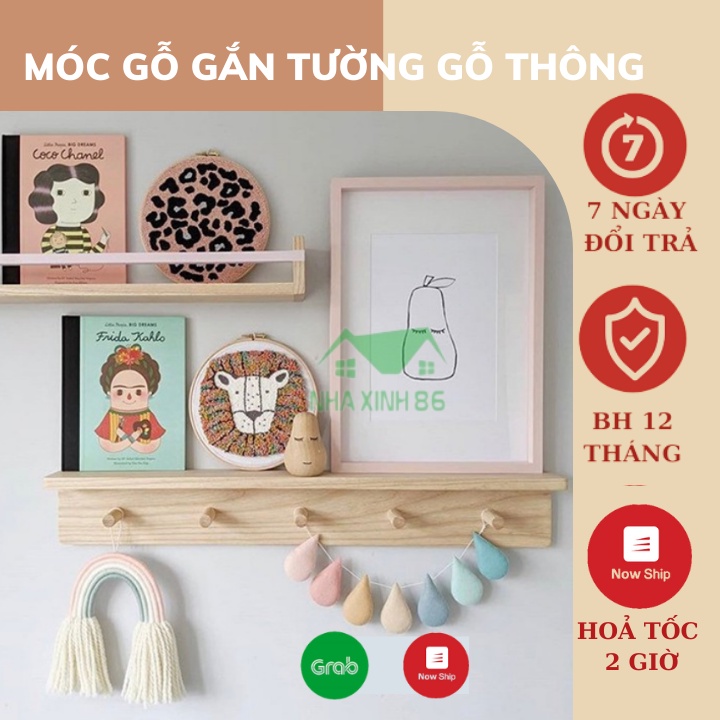 Móc gỗ gắn tường gỗ thông decor phòng siêu xinh, chịu lực cao l Kệ treo tường kèm móc trang trí nhà cửa gỗ thông