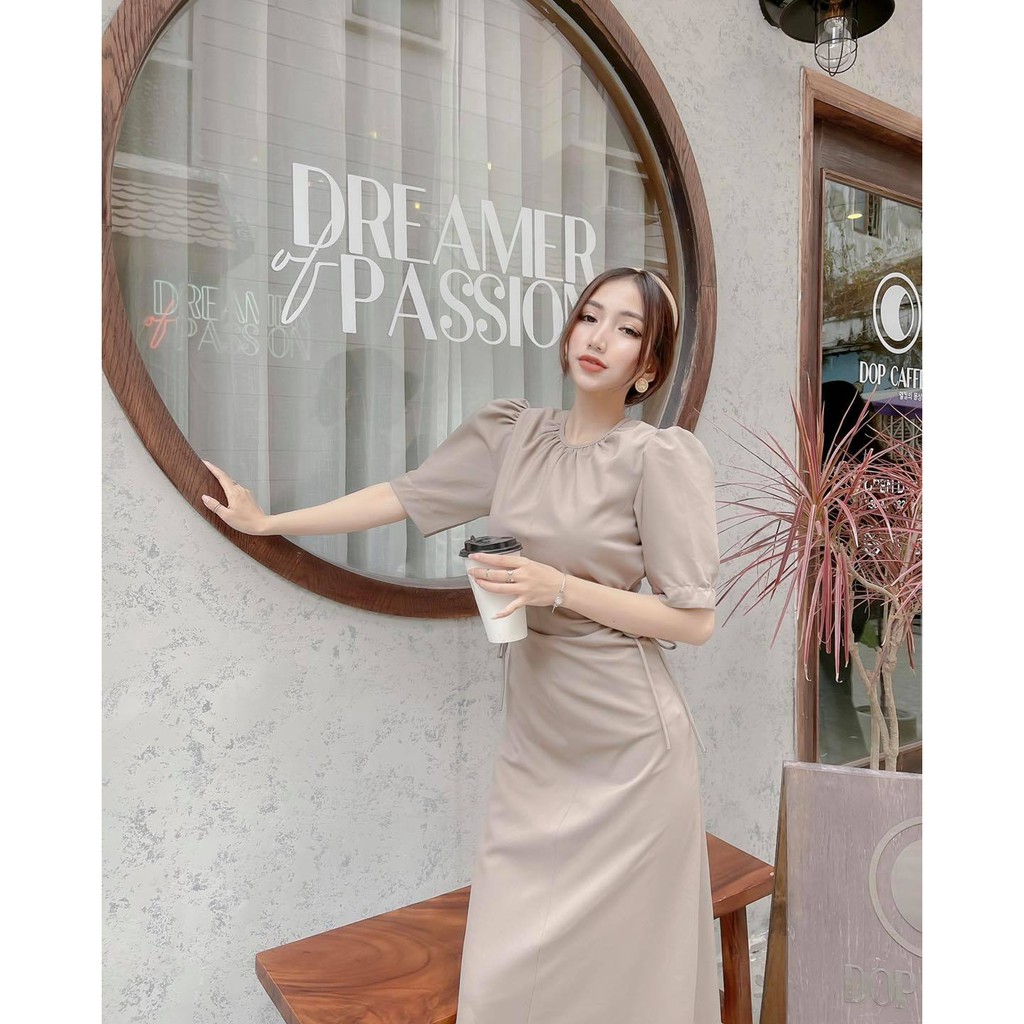 Đầm midi dự tiệc khoét eo/ Đầm suông khoét eo 3 màu