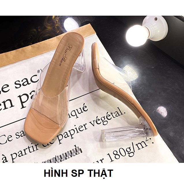 [HÀNG XỊN] Dép đế vuông 9 phân quai ngang trong suốt cao cấp sang trọng S009