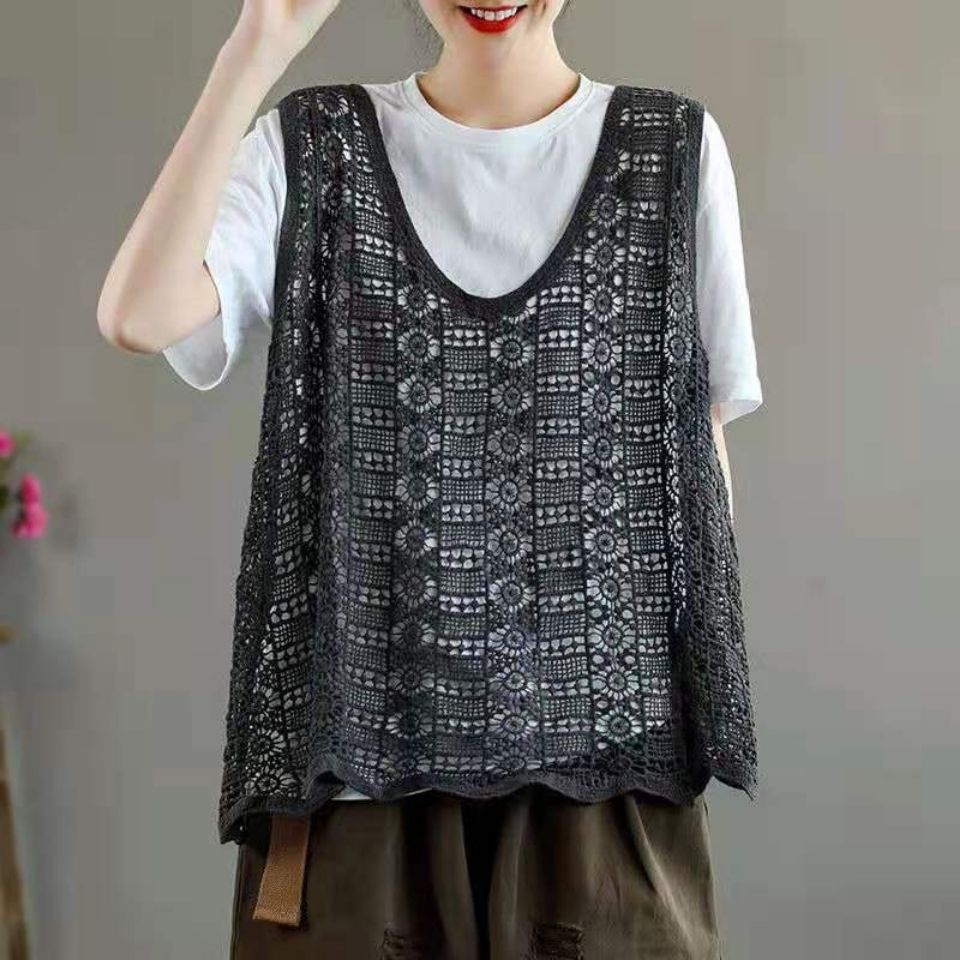 [LININ] Áo Sát Nách Dệt Kim Cotton Cổ Chữ V Dáng Rộng Mỏng Thoáng Khí Phong Cách Retro Mùa Hè Dễ Phối Đồ Dành Cho