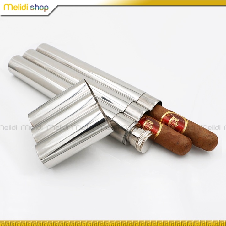 RAYA M3 - Ống Đựng 3 Ngăn, Đựng 2 Điếu và 1 Ống Chứa Rượu Mạnh, Nhỏ Gọn Cho Người Chơi Golf, Du Lịch, Bằng inox