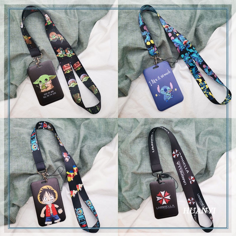 Móc Khóa / Dây Đeo Thẻ Bằng Nhựa Chất Lượng Cao Họa Tiết One Piece Yoda Stitch Resident Evil