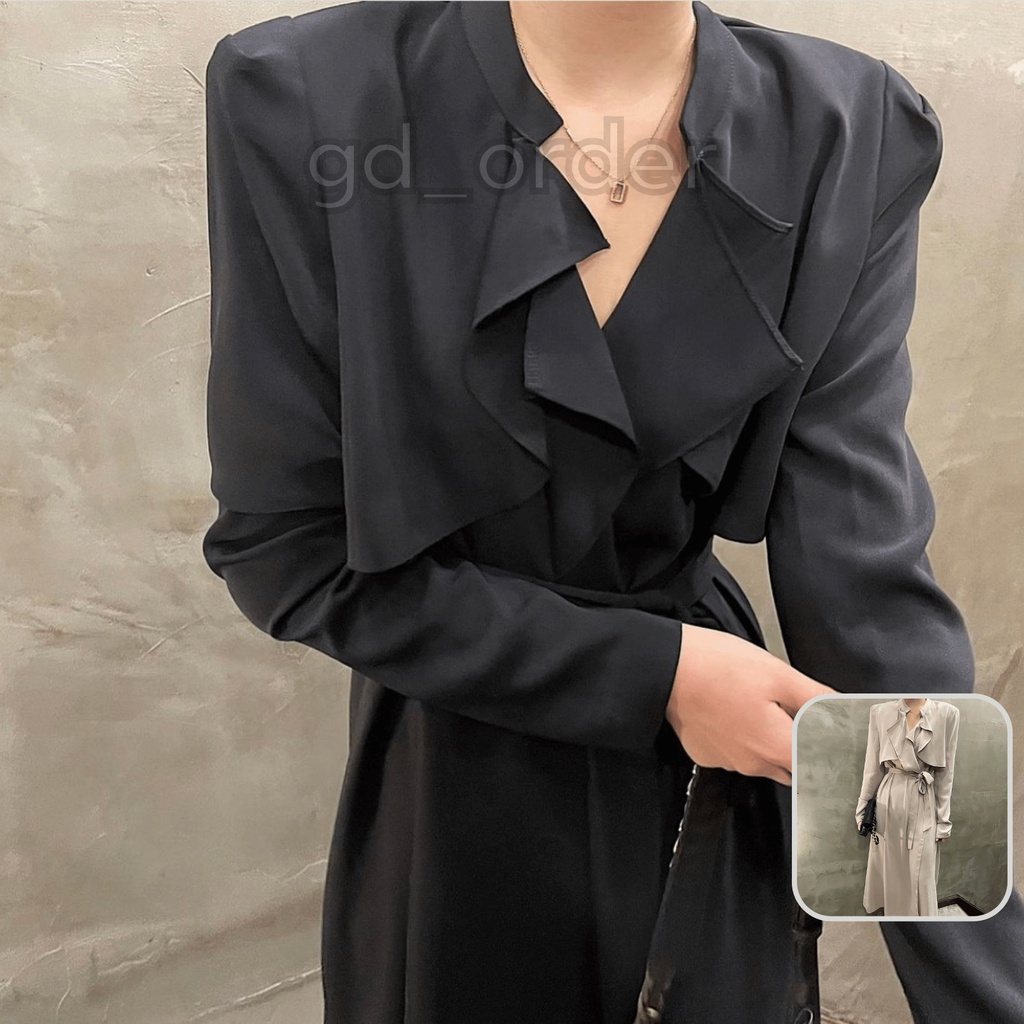 D54|Đầm hàn quốc công sở thiết kế cổ V xếp sóng dài đẹp sang trọng, đơn giản gd_order
